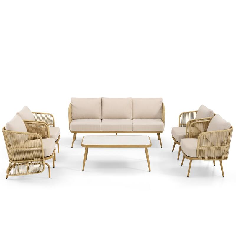 Pocassy Patio 3-Seat Sofa Glider Chair with Coffee Table