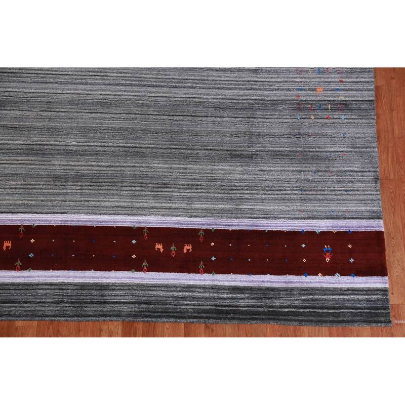 Hand Knotted Oriental 100% Wool Carpet Tribal Tribal Greys & Charcoal Gabbeh Area Rug - 10' 1'' X 8' 3''
