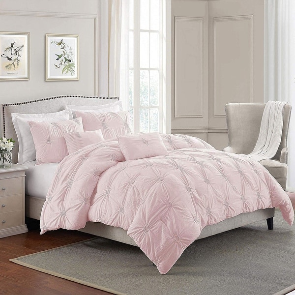 Room Essentials Twin/Twin XL Box Stitch Puffer Comforter - Pink, 100% Recycled Polyester