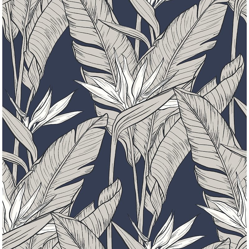 Stacy Garcia Home Birds of Paradise Peel and Stick Wallpaper - 20.5 in. W x 18 ft. L - Navy Blue & Metallic Pewter