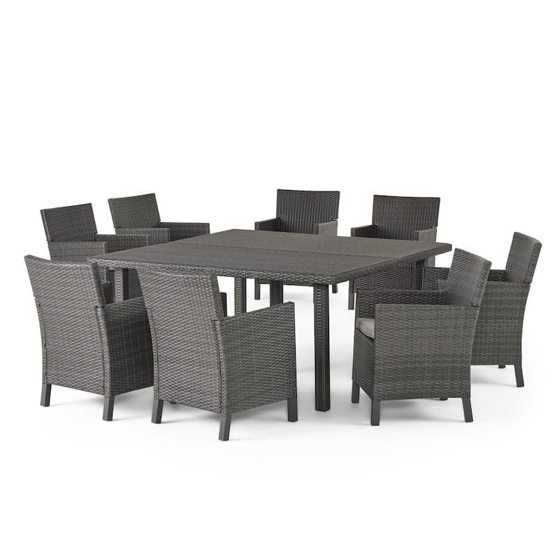 Arcade Outdoor 9-piece Square Wicker Dining Set with Cushions by Christopher Knight Home