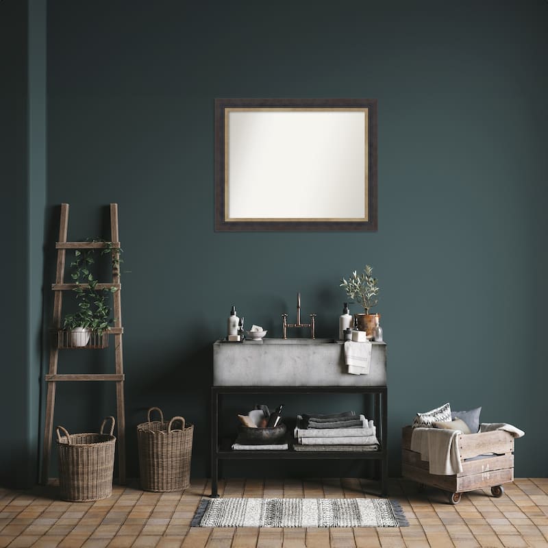 Hammered Charcoal Tan Non-Beveled Wood Framed Bathroom Vanity Wall Mirror - Hammered Charcoal Tan