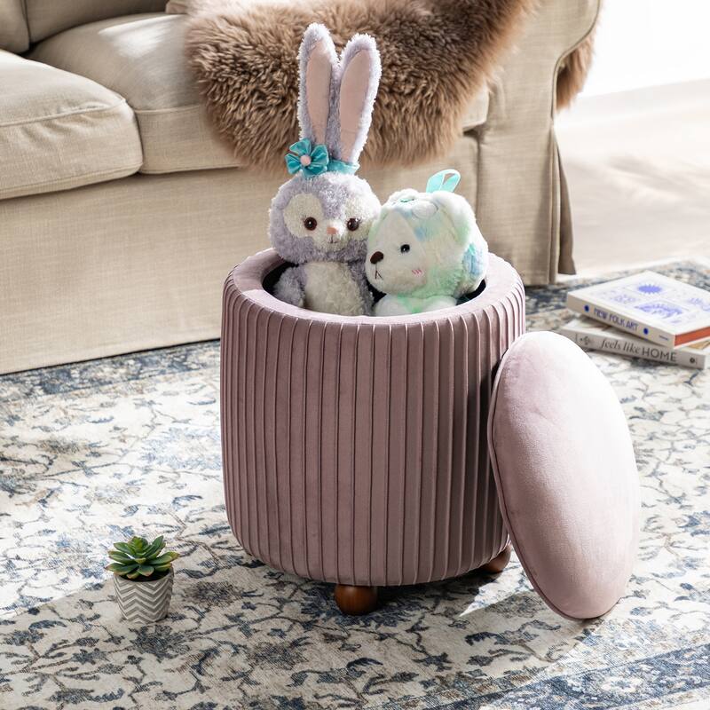 Glitzhome 19"H Velvet Upholstered Storage Ottoman or Accent Stool with Rubberwood Ball Feet