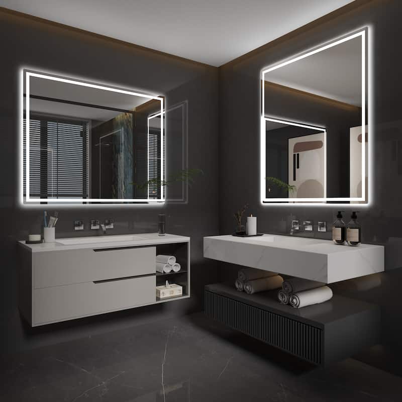 CB HOME Gesture Control Smart LED Mirror Bathroom, Lighted Wall Mounted Mirror, Dimmable, Frameless,Three Color,Front&BackLit
