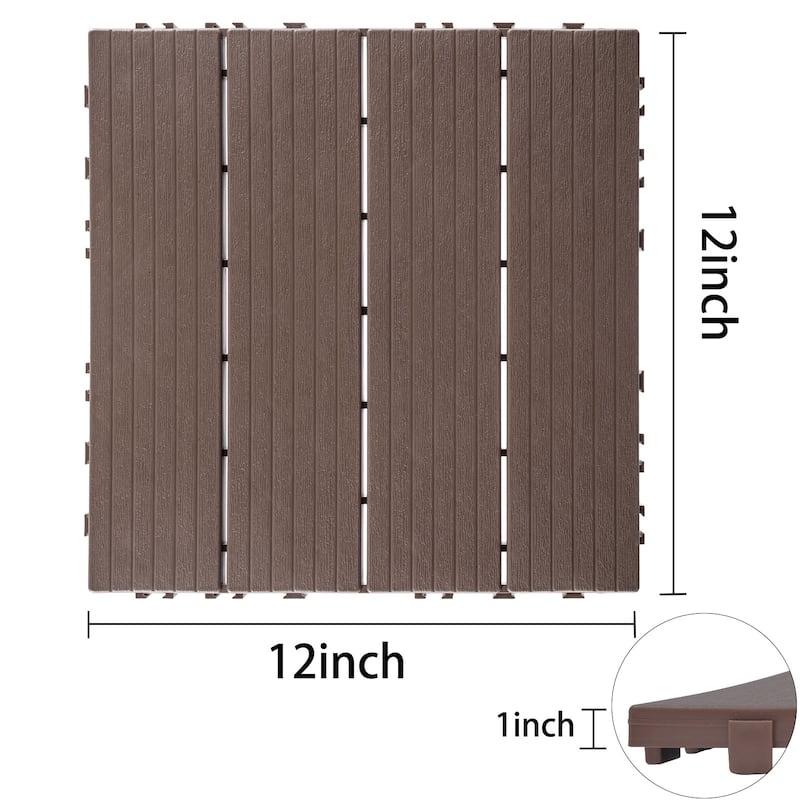 Plastic Interlocking Deck Tiles, 12.00"x12.00"(Pack of 44), Patio Flooring Outdoor Waterproof All Weather Use