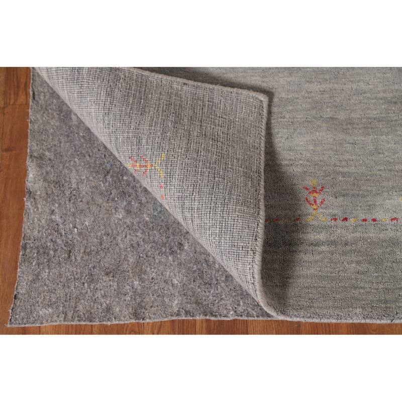 Tribal Gabbeh Area Rug Hand-Knotted Beige Wool Carpet - 8'1"x 9'8"