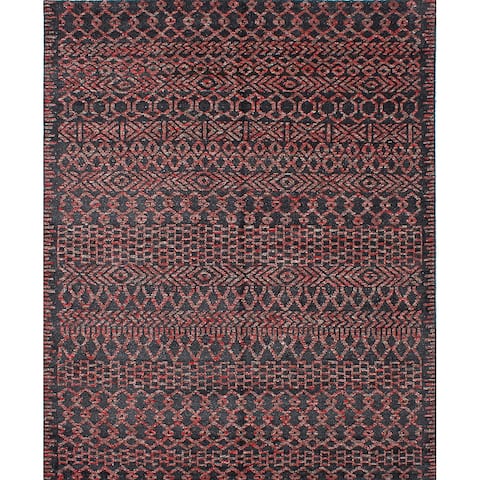 ECARPETGALLERY Hand-knotted Sari Silk Black, Red Silk Rug - 8'0 x 10'0