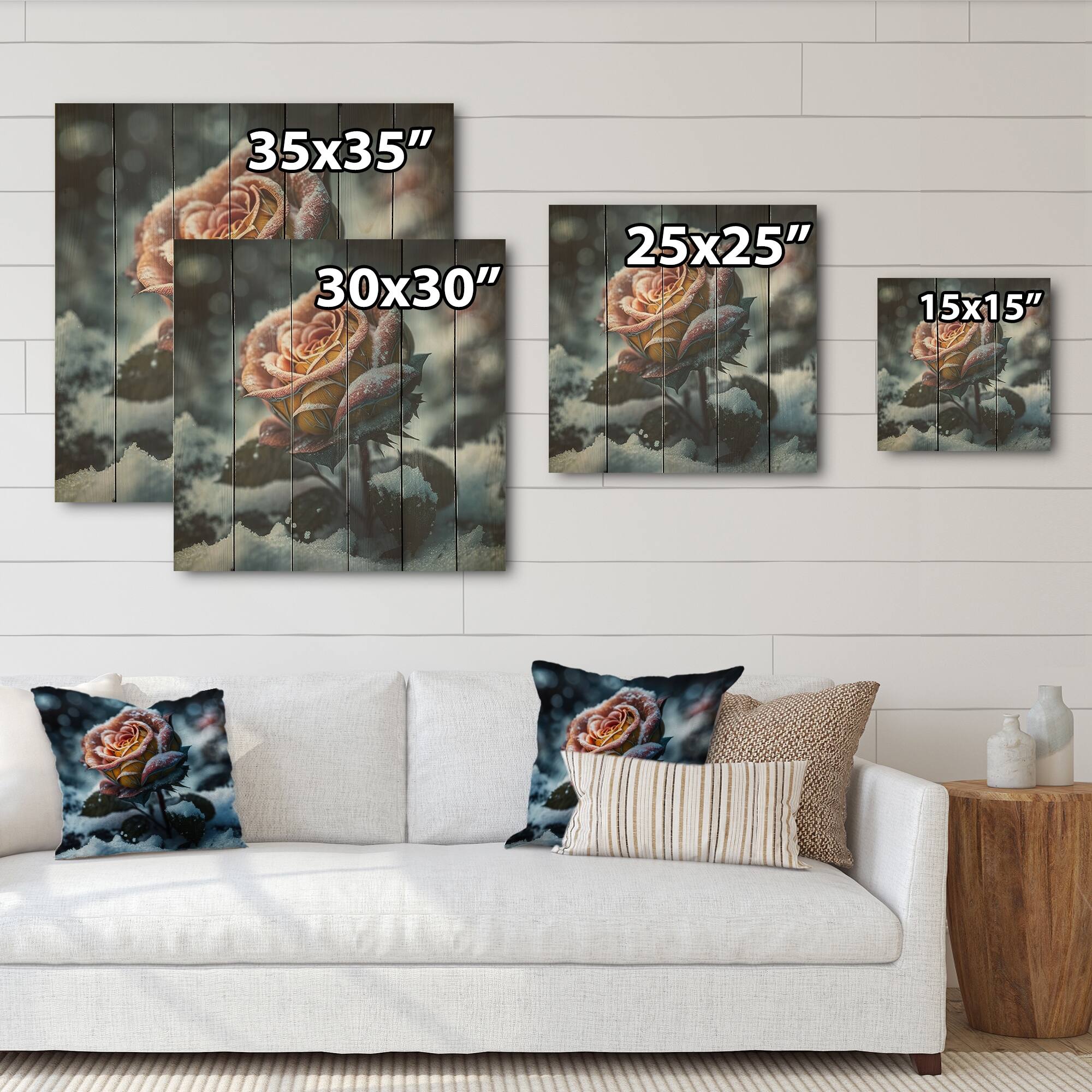 Designart 'A Blooming Rose Flower In A Forest I' Floral Peony Wood Wall ...