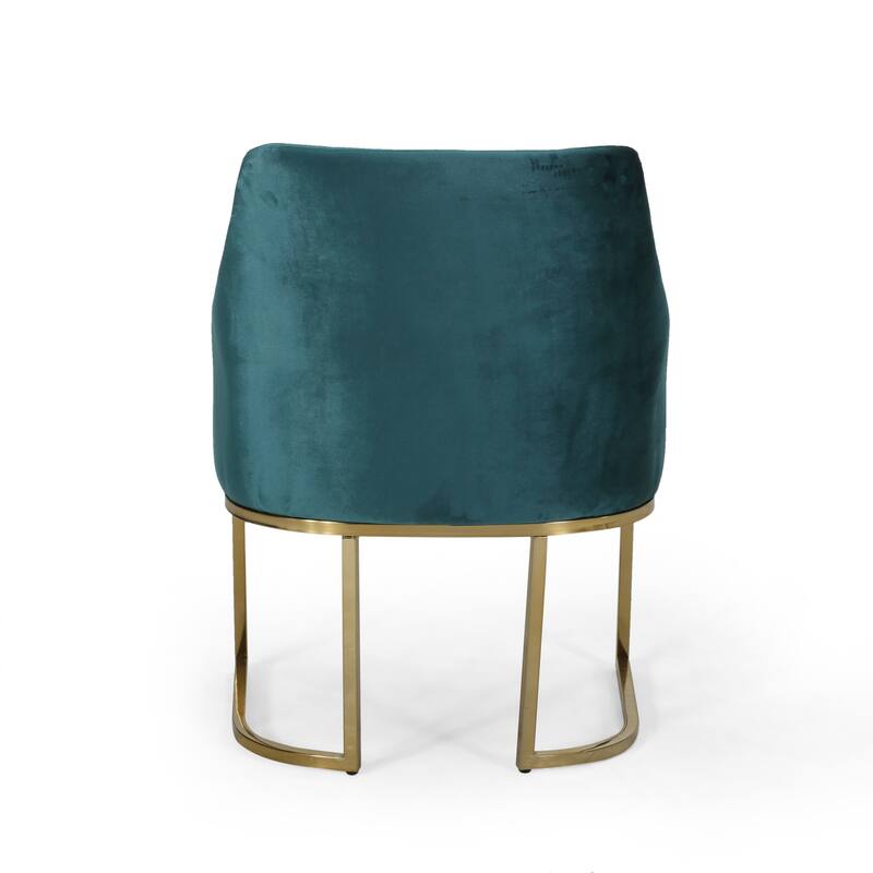 Roomfitters Velvet Upholstered Accent Chair, Modern Armchair with Tufted Backrest and Gold Metal Frame