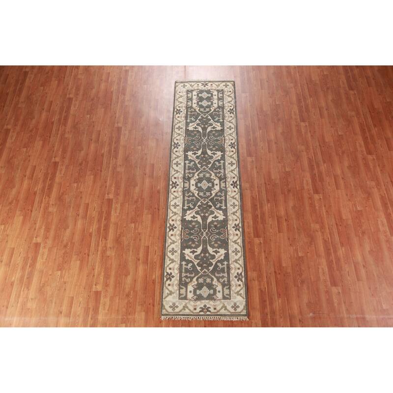 Gray Oushak Oriental Runner Rug Handmade Wool Carpet - 2'7" x 9'9"