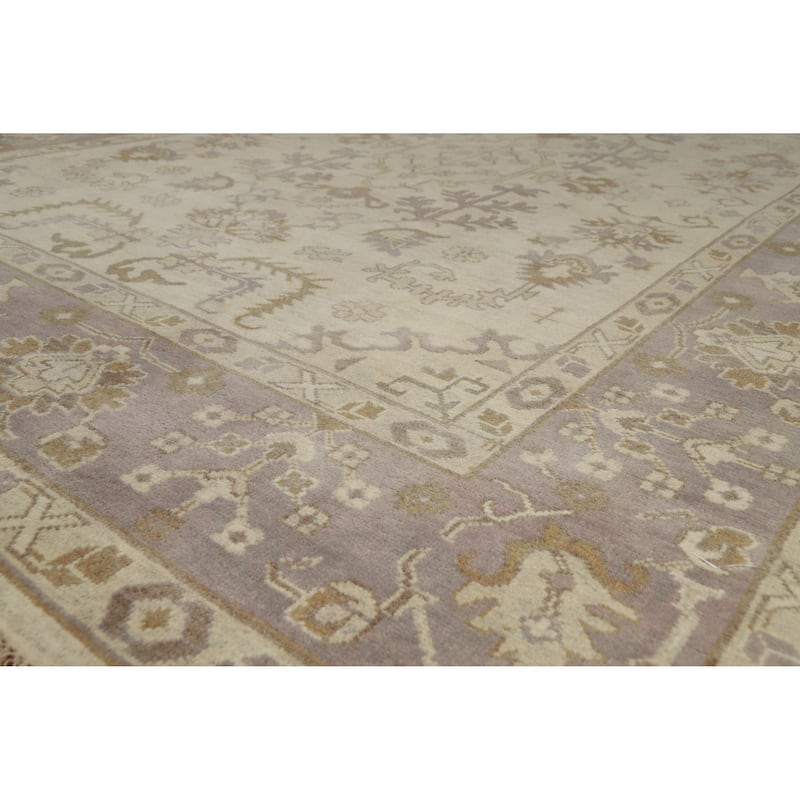 Earth Tone Oushak Style Area Rug Hand-Knotted Wool Carpet - 8'11" x 12'2" - Ivory/Beige - 8'11" x 12'2"