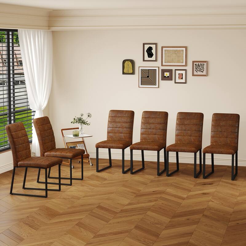 Heavy-Duty Chair Set‌: Features A 2.1-Inch Thick Cushion, Sturdy Iron Frame, And Classic Color Options - Set of 6 - Brown+Black