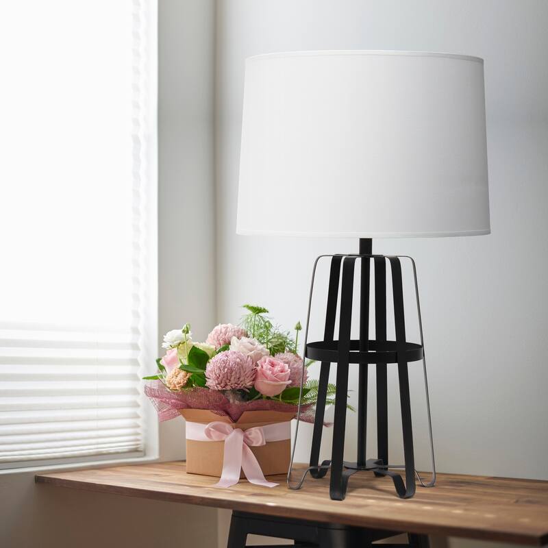 28.5 in. Oil Rubbed Bronze Finish Table Lamp with White Shade, Sturdy Table Lamp for Living Rooms and Bedrooms