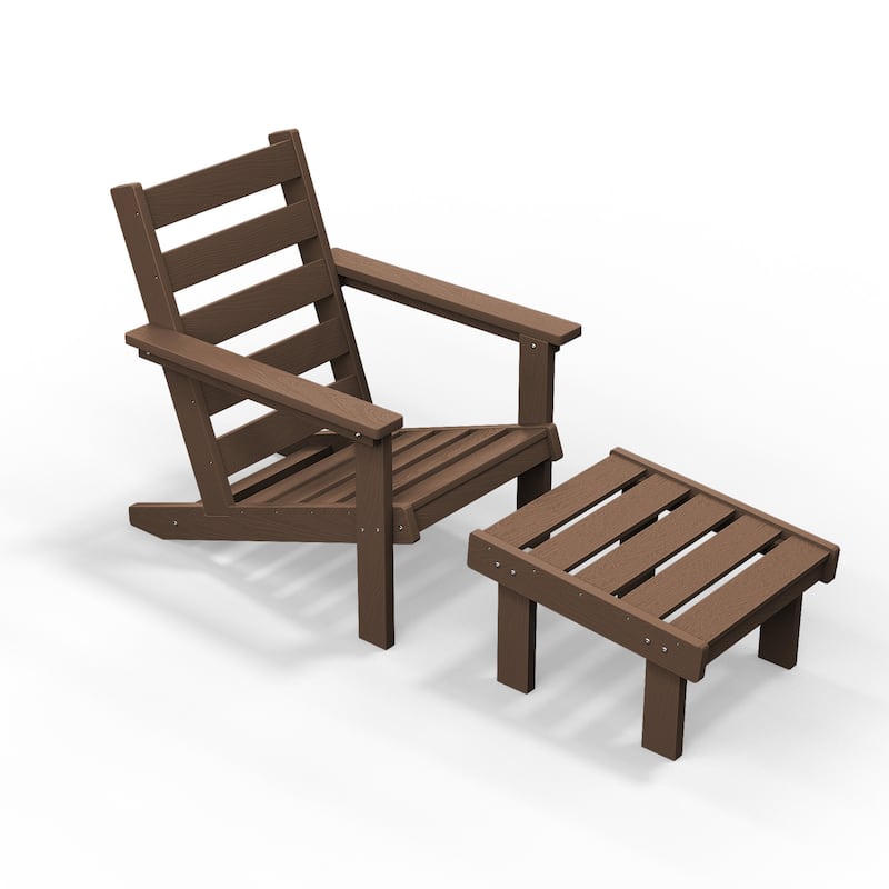 Outdoor Patio HDPE Chair Set with a Movable Ottoman & Removable Cushions