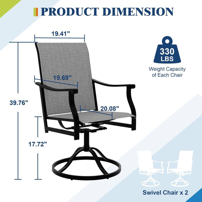 Patio Swivel Dining Chairs Textilene High Back Set of 2