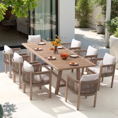 9 - Piece Wooden Outdoor Dining Set with Cushions