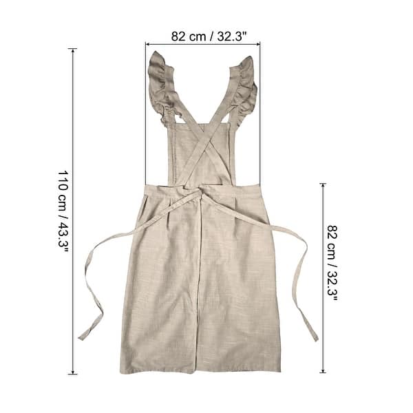 Cotton Linen Aprons Cross Back Pinafore Aprons Dress w Pockets, Beige -  43.3 inch - Bed Bath & Beyond - 41635295