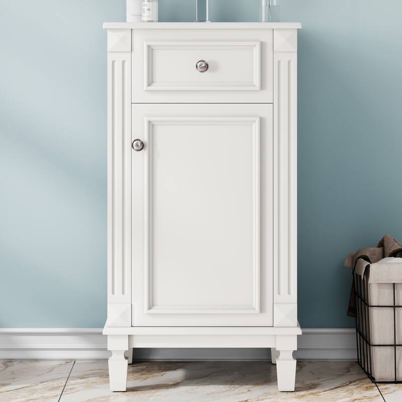 French Style 18" Freestanding Bathroom Vanity with Ceramic Sink, Soft-Close Door & Adjustable Shelf