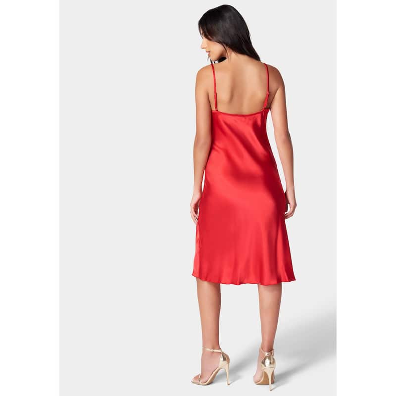 Bebe Satin Midi Slip Dress - M - Red