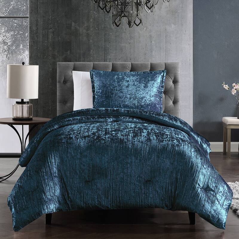Riverbrook Home Turin Crinkled Velvet Comforter Collection - Royal Blue - Twin - 2 Piece