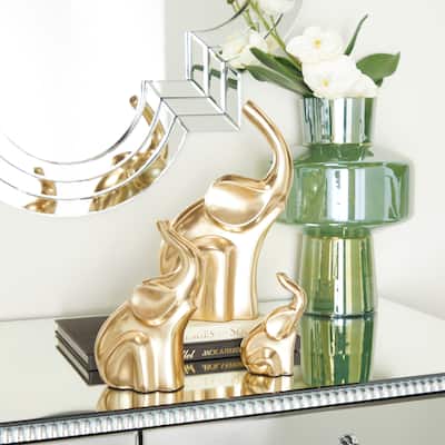 The Novogratz Gold Aluminum Metal Elephant Decorative Sculpture (Set of 3) - S/3 12", 8", 5"H