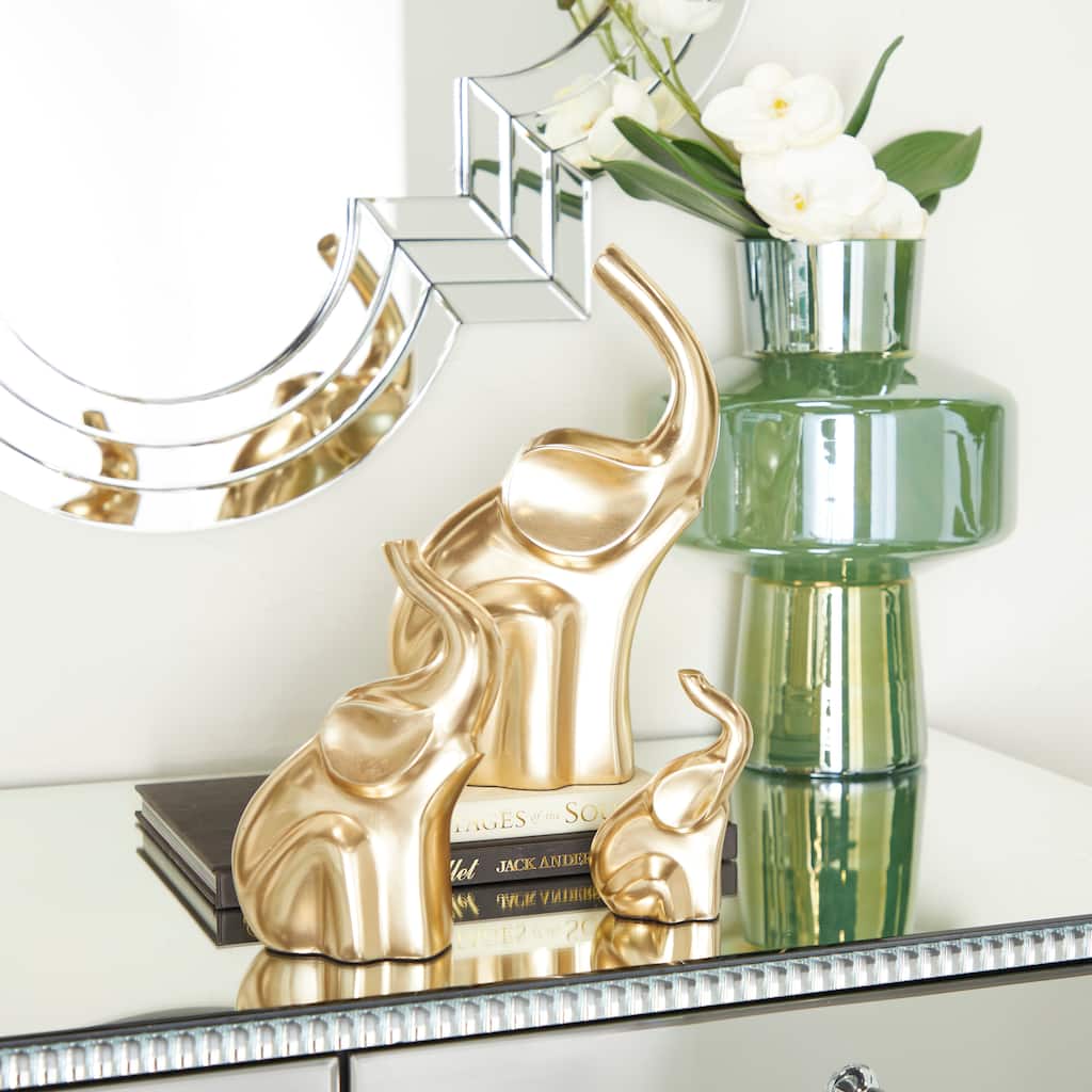 Gold Aluminum Metal Elephant Decorative Sculpture (Set of 3) - S/3 12", 8", 5"H