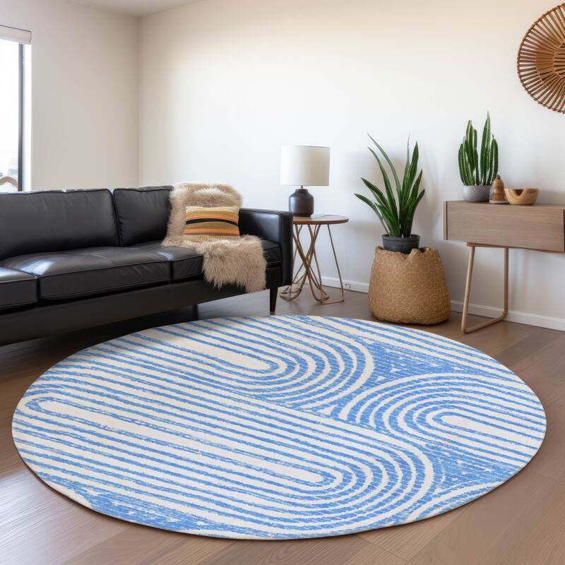 Premium Washable Super Soft Contemporary Mayfield Rug - Blue - 8' x 8' - Round