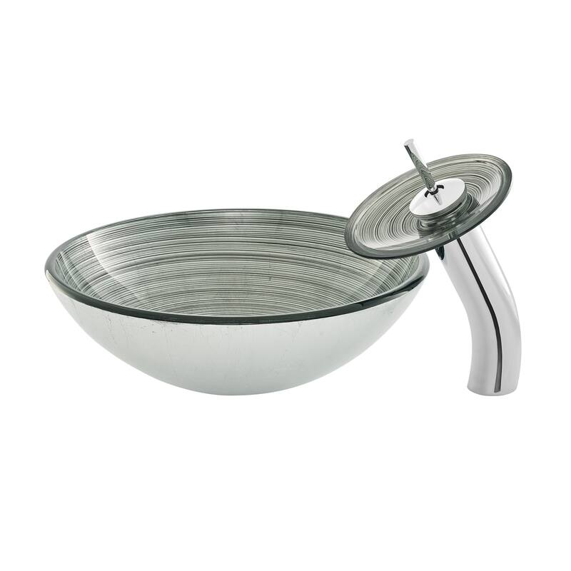 Vincennes 16.5 Glass Vessel Sink With Faucet, Smoky Grey - 16.55" x 16.55" 5.7"
