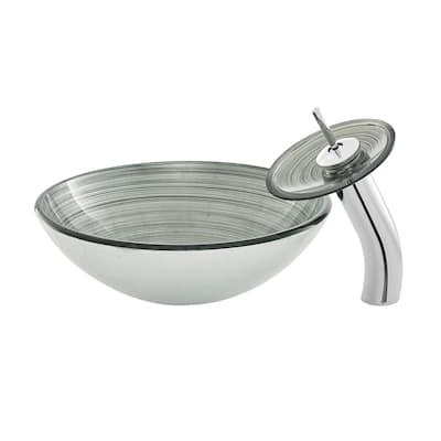 Vincennes 16.5 Glass Vessel Sink With Faucet, Smoky Grey - 16.55" x 16.55" 5.7"