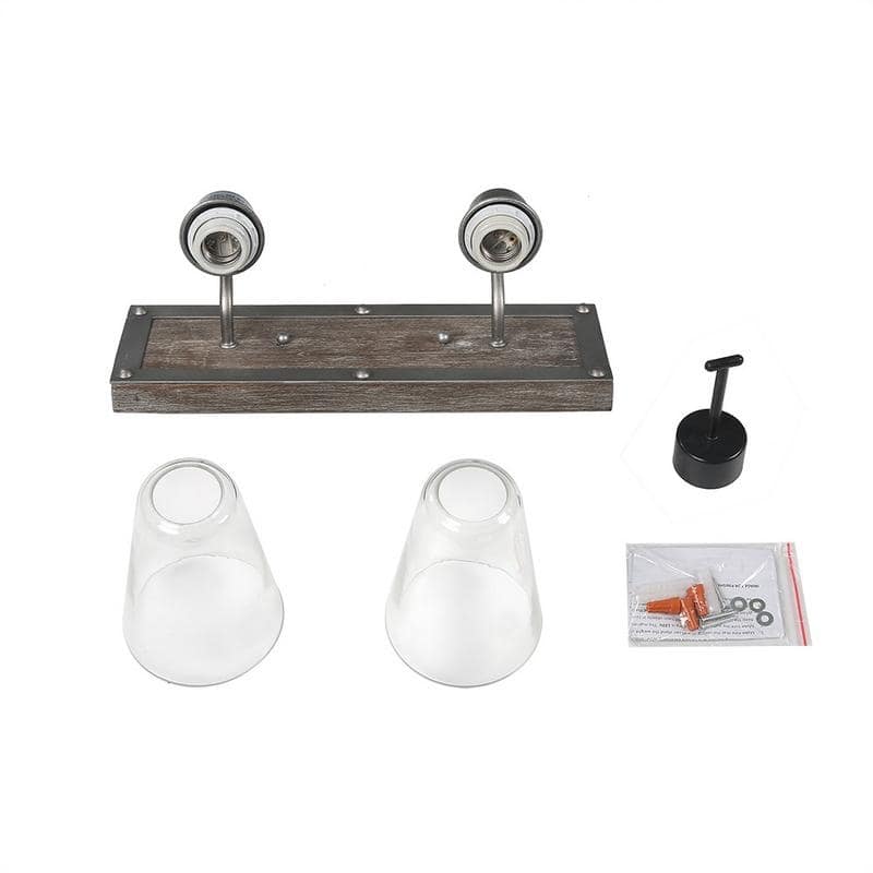 Farmhouse 2-Light Wood Wall Sconce Bathroom Vanity Light - Silver