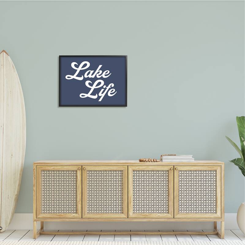 Stupell Trendy Lake Life Phrase Solid Blue Sign Framed Wall Art, Design by Daphne Polselli