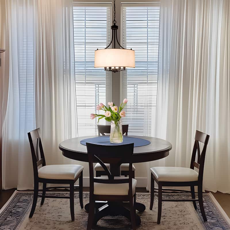 Modern Farmhouse Drum 4-Light Transitional Chandelier with Fabric for Dining room - 16'' L x 16'' W x 21.5'' H