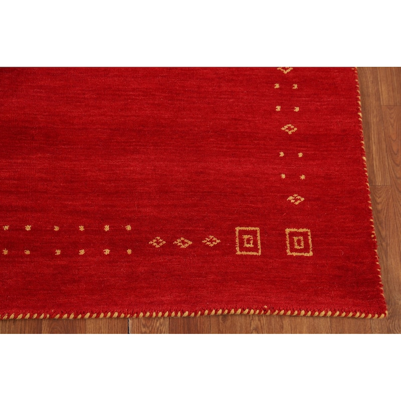 Red Gabbeh Oriental Area Rug Hand-Knotted Modern Wool Carpet - 5'7"x 7'9"