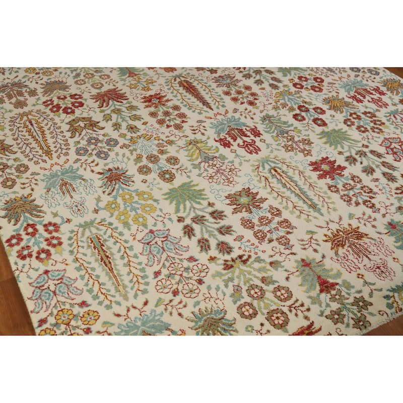 Hand Knotted Oriental 100% Wool Carpet Traditional All-Over Beige & Ivories Ziegler Area Rug - 9' 10'' X 6' 6''