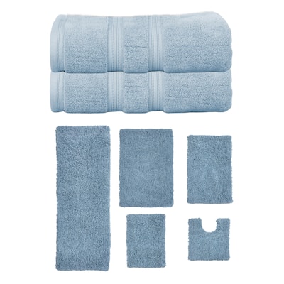 Home Weavers Fantasia Collection 100% Soft Cotton Super Absorbent 2 Pc Bath Towel Set & 5 Pc Bath Rug Set,Machine Wash(Set of 7)