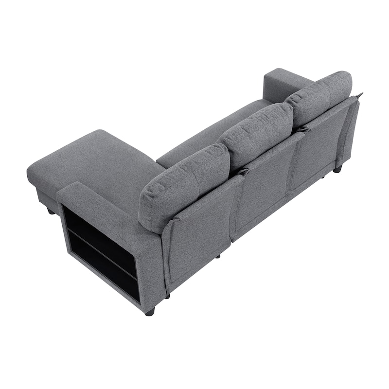 Hazel Boucle Sectional Sofa - Reversible Chaise, Pull-out Bed, Shelves