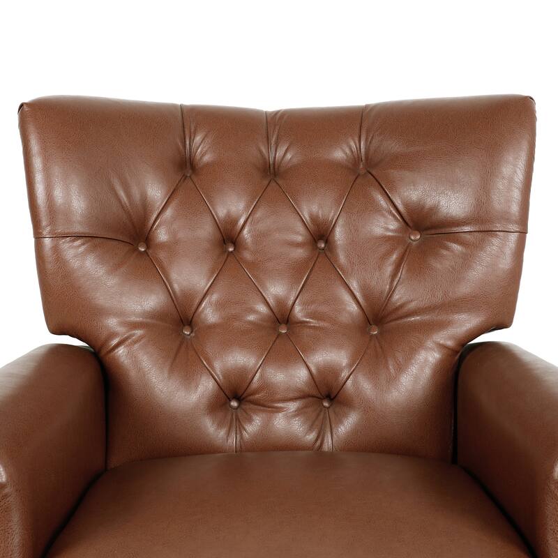 Faux Leather Recliner, Mid-Century Single Reclining Chair with Adjustable Footrest Tufted Upholstered Sofa Chair for Living Room