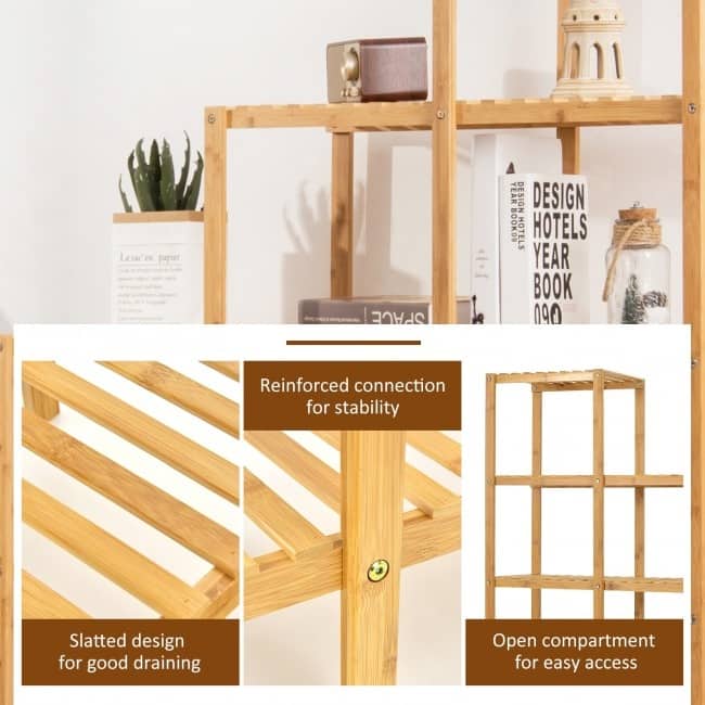Multifunctional Bamboo Shelf Display Organizer - Bamboo color - 45.5" x 12.5" x 55.5" (L x W x H)
