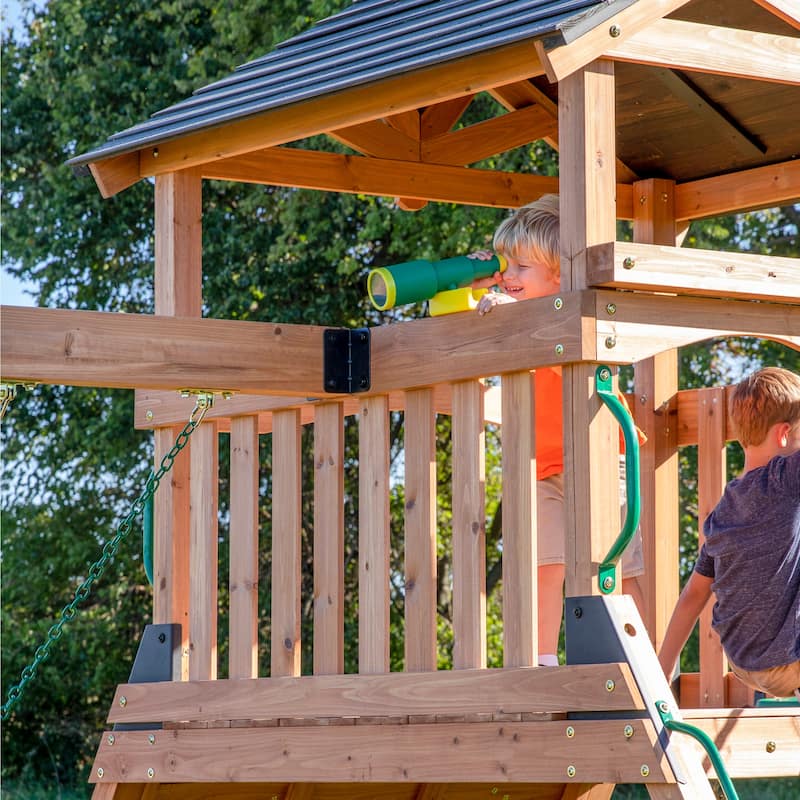 Backyard Discovery Endeavor Cedar Wood Swing Set, Slide, Play Deck