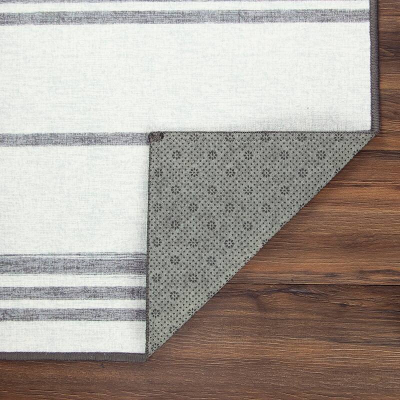 My Magic Carpet Machine Washable Area Rug Stripe Grey And White