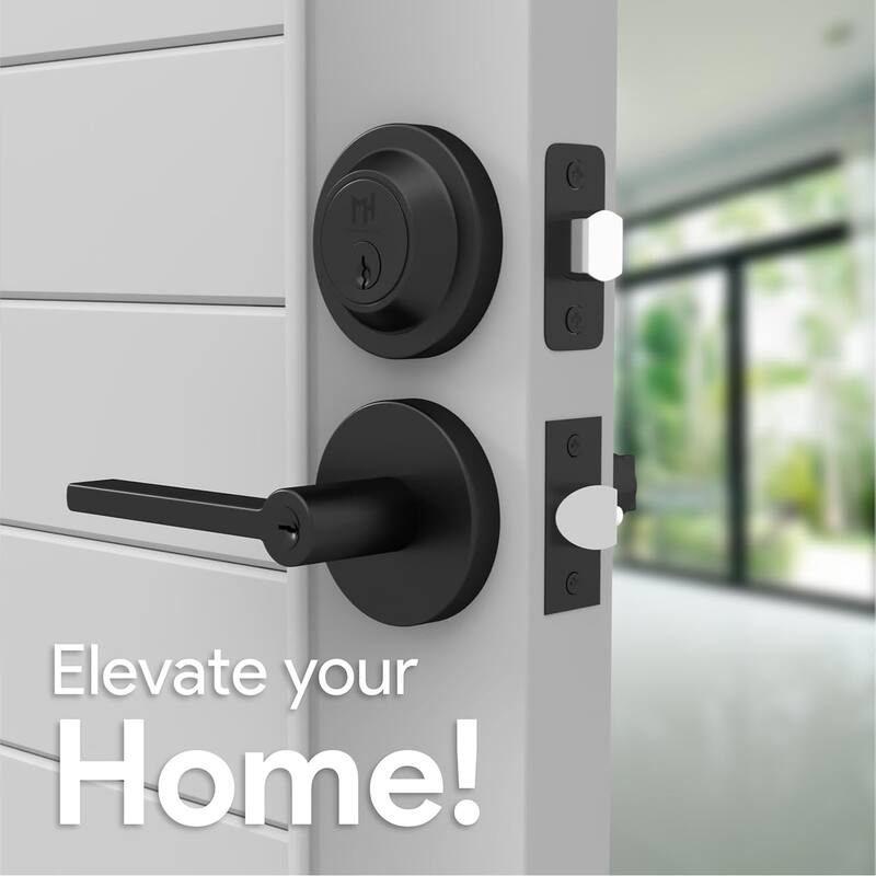 Mega Handles RALPH Round Entry Door Lever & Round Single Cylinder Deadbolt Lock Combo | Reversible | Heavy Duty | Modern Design