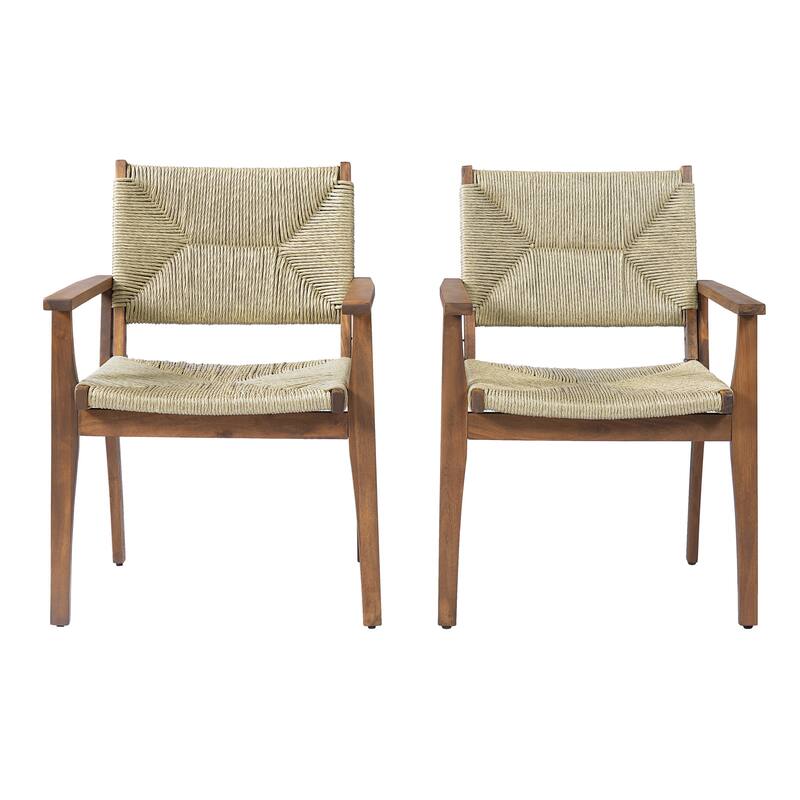 Christopher Knight Home - Outdoor Acacia Wood Dining Chair with Handwoven Wicker Seat (Set of 2)