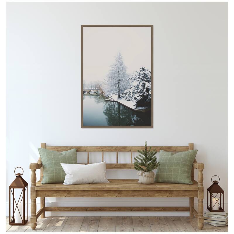Kate and Laurel Sylvie Framed Canvas Winter Magic On The River Cam in Cambridge by Laura Evans