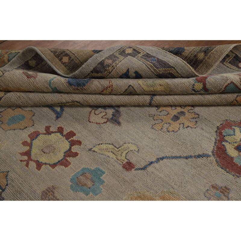 Hand Knotted Oriental 100% Wool Carpet Transitional All-Over Beige & Ivories Oushak Area Rug - 10' 2'' X 7' 11''