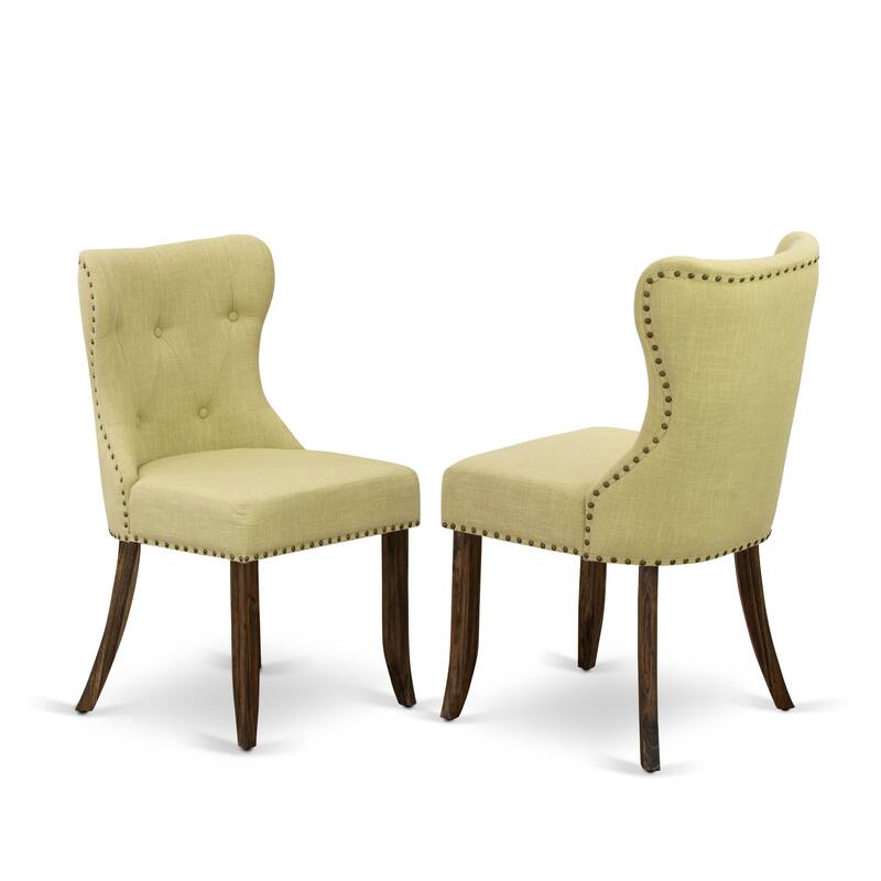East West Furniture Sion Parson Dining Chairs - Button Tufted Nail head Trim Linen Fabric Chairs, Set of 2, (Finish Options)