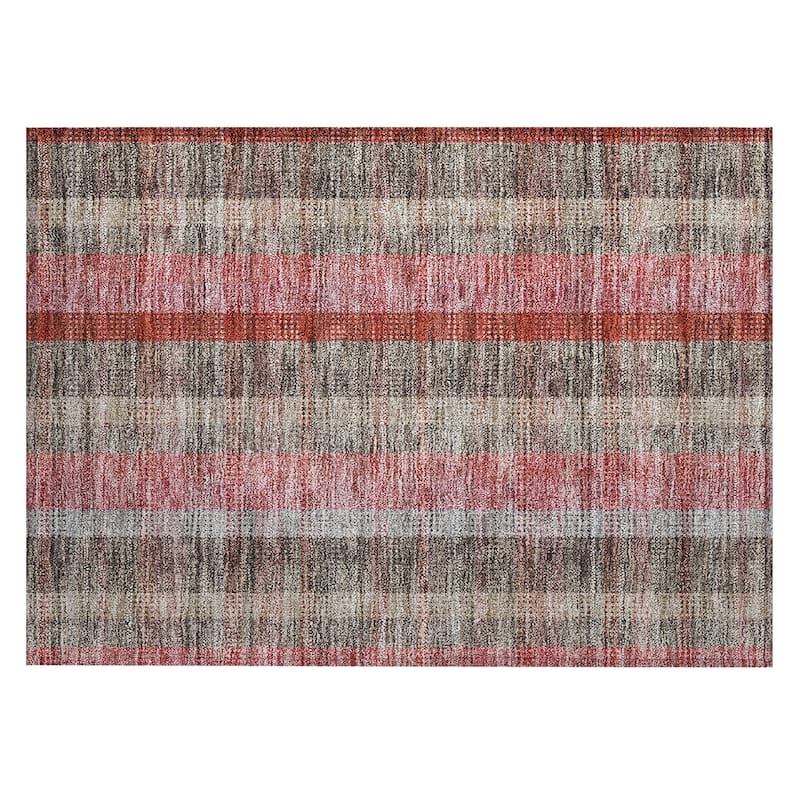 Machine Washable Indoor/ Outdoor Modern Plaid Chantille Rug