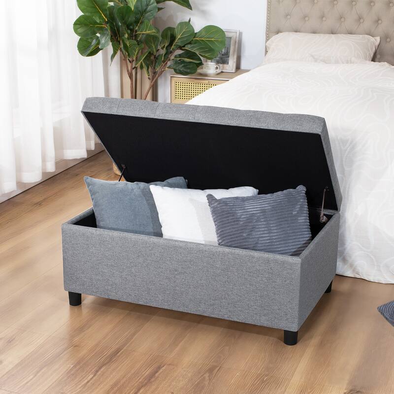 Adeco 35" Tufted Rectangular Storage Ottoman Bench
