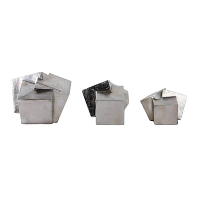 Polyresin Orb Abstract Geometric Design (Set of 3) - 7", 6", 4" Silver - 8" x 7.75" x 6.5"