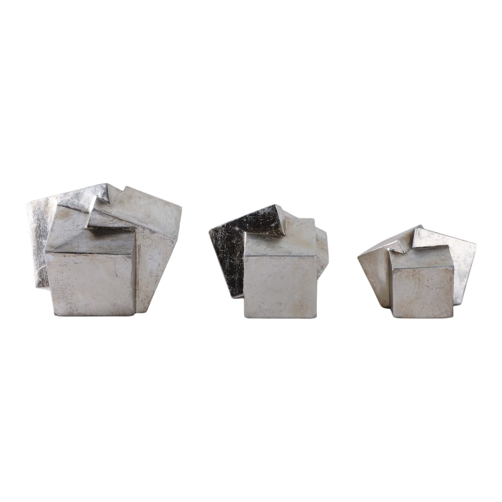 Polyresin Orb Abstract Geometric Design (Set of 3) - 7", 6", 4" Silver - 8" x 7.75" x 6.5"