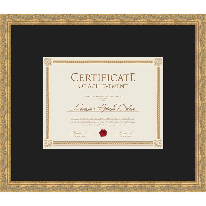 Mila Picture Frame, Photo Frame - 17x14.5 Matted Black 11x9 - Mila Dark Gold